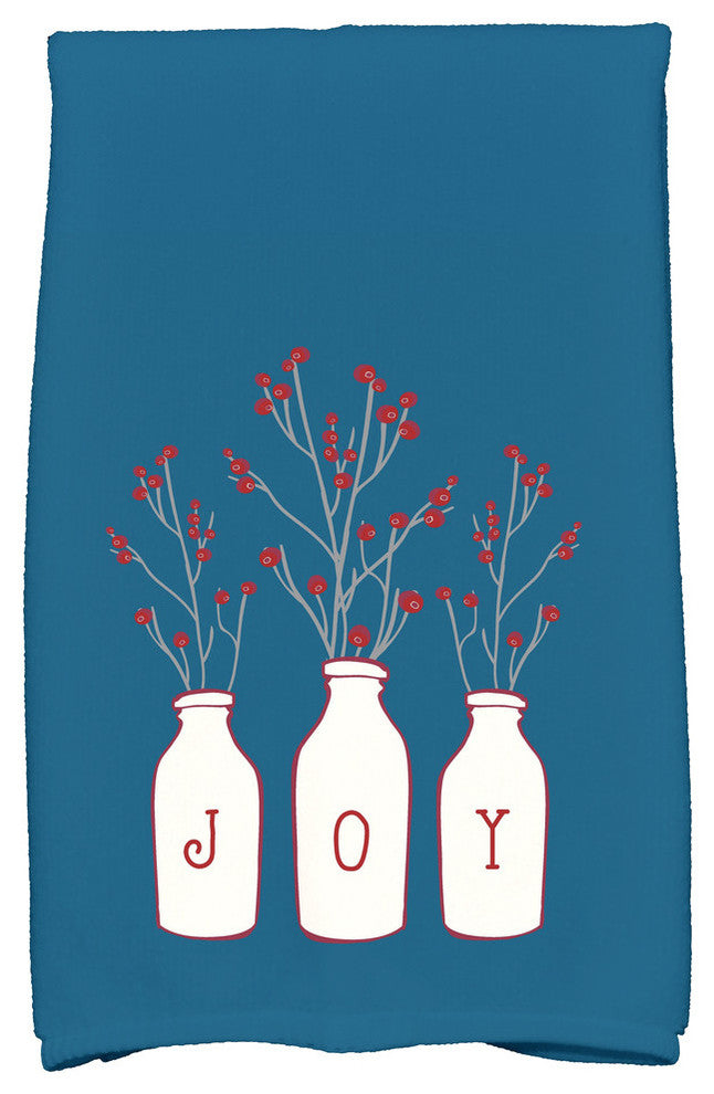 Joy Holiday Floral Print Kitchen Towel, Teal