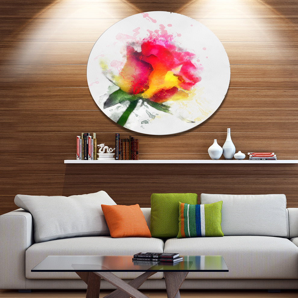 Red Hand-Drawn Rose Watercolor, Flowers Disc Metal Wall Art, 36"