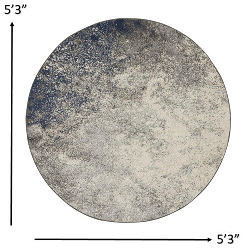 5' Gray And Ivory Round Abstract Power Loom Area Rug