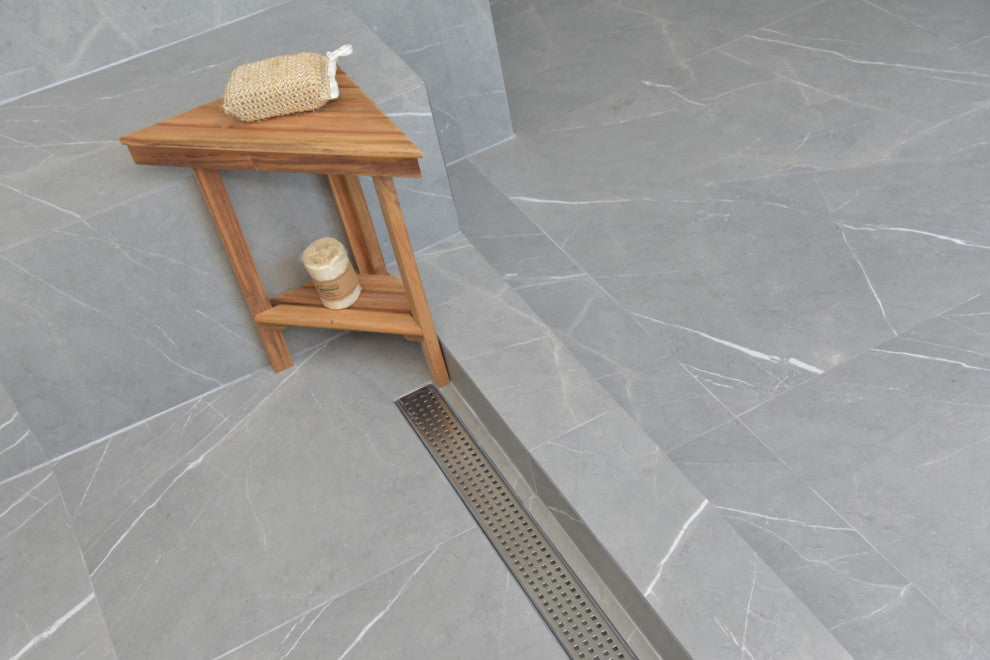 SereneDrains Linear Shower Drain 304 Brushed Stainless Steel Traditional Square, 30 Inch