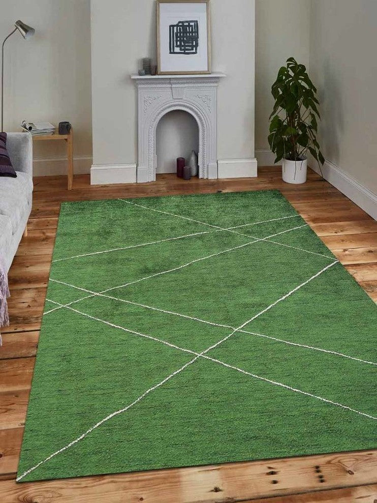 HAND KNOTTED LOOM SILK ECO-FRIENDLY AREA RUGS-Rectangle,Green Beige,Geometric, [Rectangle] 5'x8'