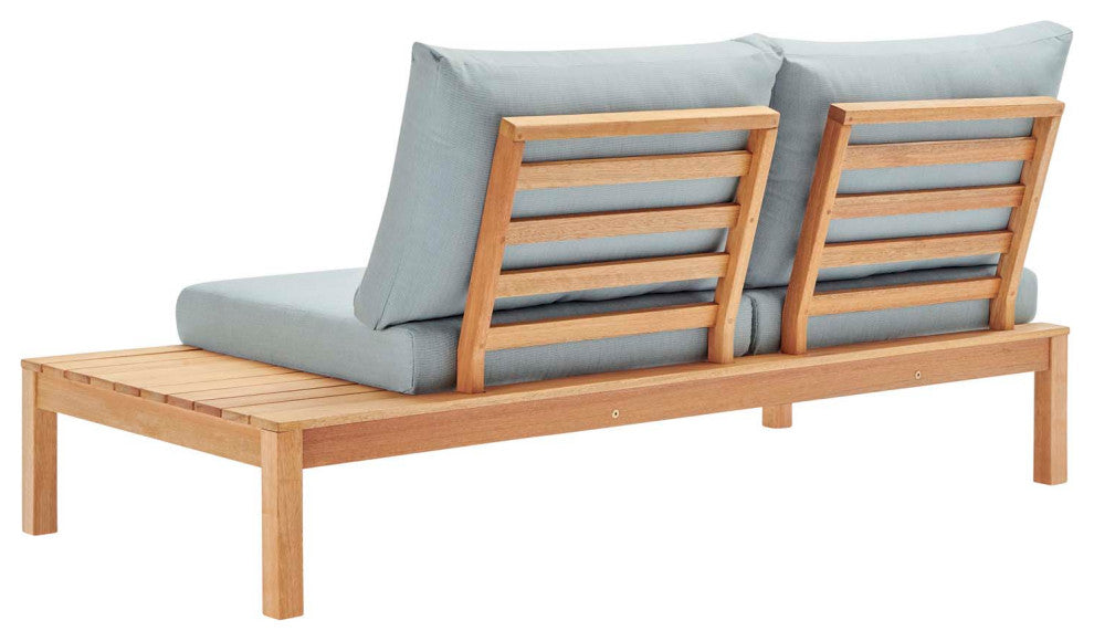 Lounge Sectional Sofa Chair Set, Wood, Brown Natural Blue, Modern, Outdoor Patio