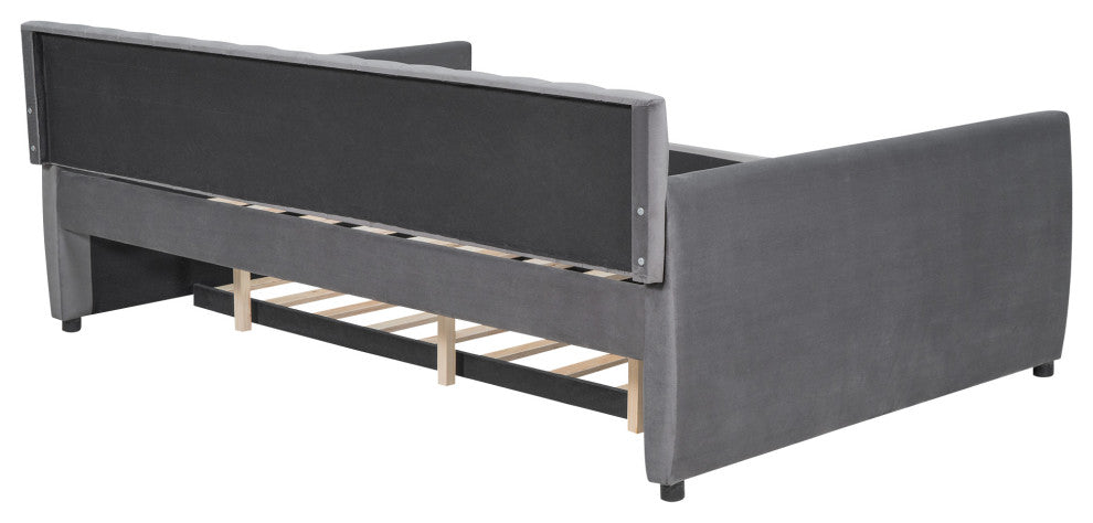 Gewnee Full Size Upholstered daybed with Trundle and Wood Slat Support