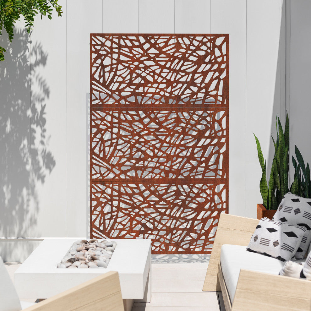 Alta Corten Steel Decorative Screen With Stand, Web