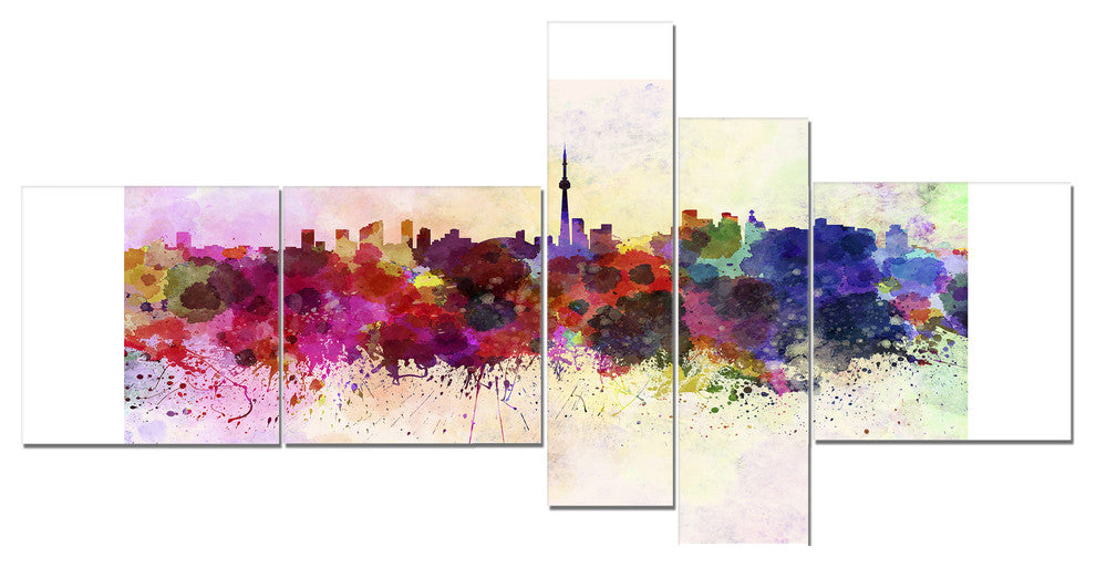 Toronto Skyline, Cityscape Canvas Artwork Print, 60"x32", 5 panels