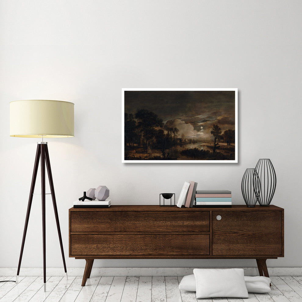 "Moonlit Landscap, New Amstel River and Castle Kostverloren" Paper Art, 46"x30"