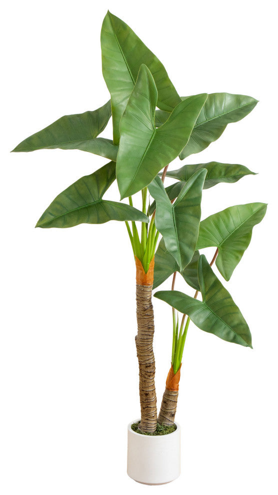 Artificial Arrowhead Philodendron, White Decorative Planter, 5.5 Ft.