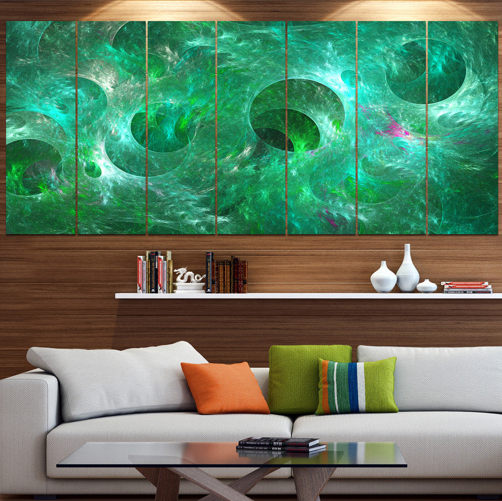 Green Fractal Glass Texture, Abstract Canvas Art Print, 83"x32", 7 Panels