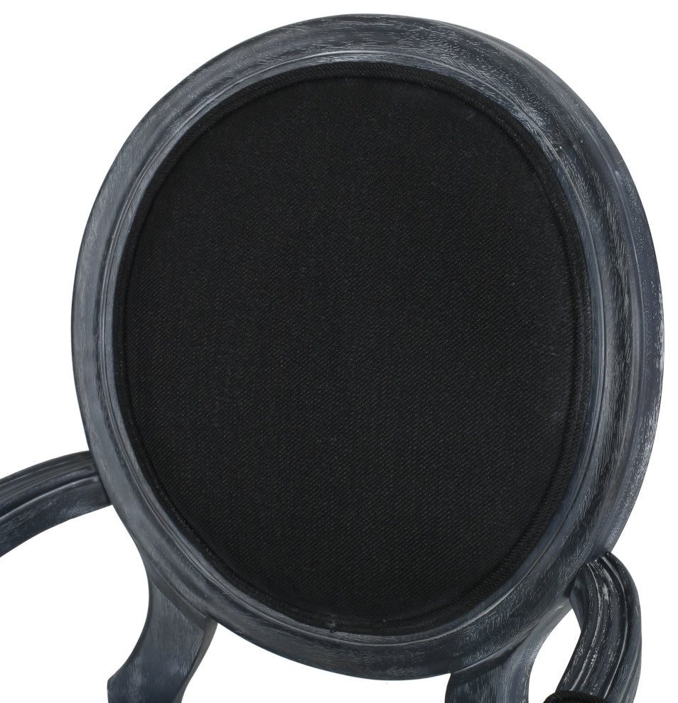 Bryan French Country Fabric Upholstered Wood 5-Piece Circular Dining Set, Gray/Black
