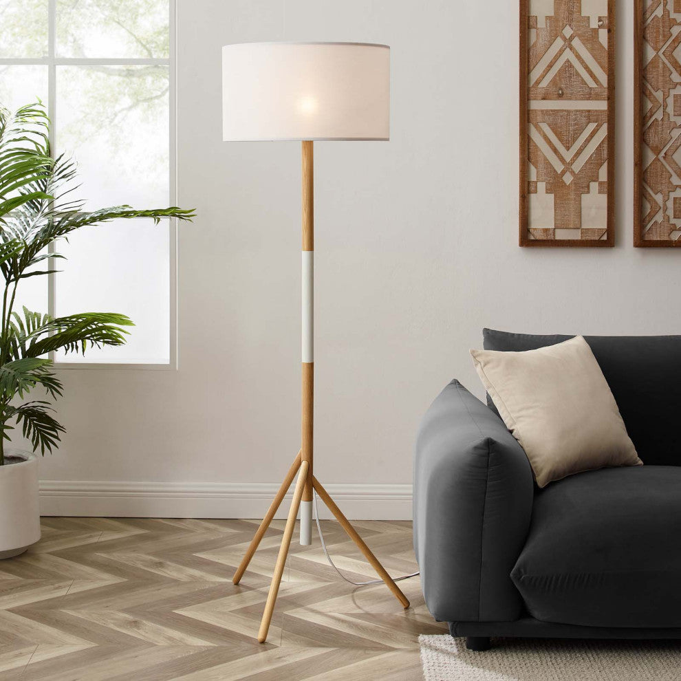 Floor Lamp Light, White Natural, Wood, Modern, Mid Century Bistro Hospitality