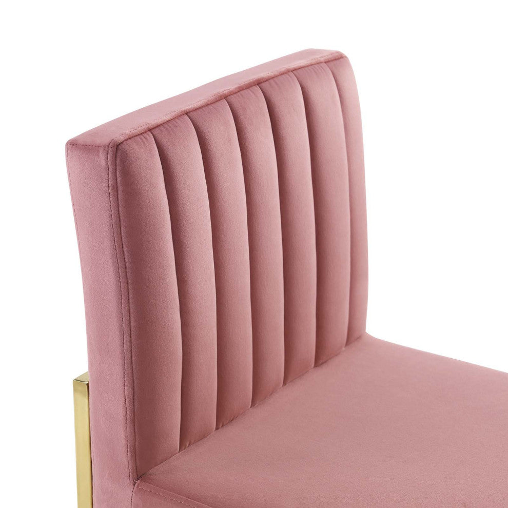 Side Dining Chair, Set of 2, Velvet, Metal, Gold Pink, Modern, Bistro Restaurant