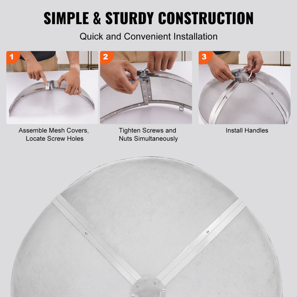VEVOR 36" Round Firepit Spark Screen Cover Lid Stainless Steel Wood Burning