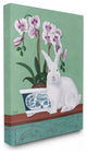 Rabbit and Flowers Pink Green Animal Painting, 30"x40"