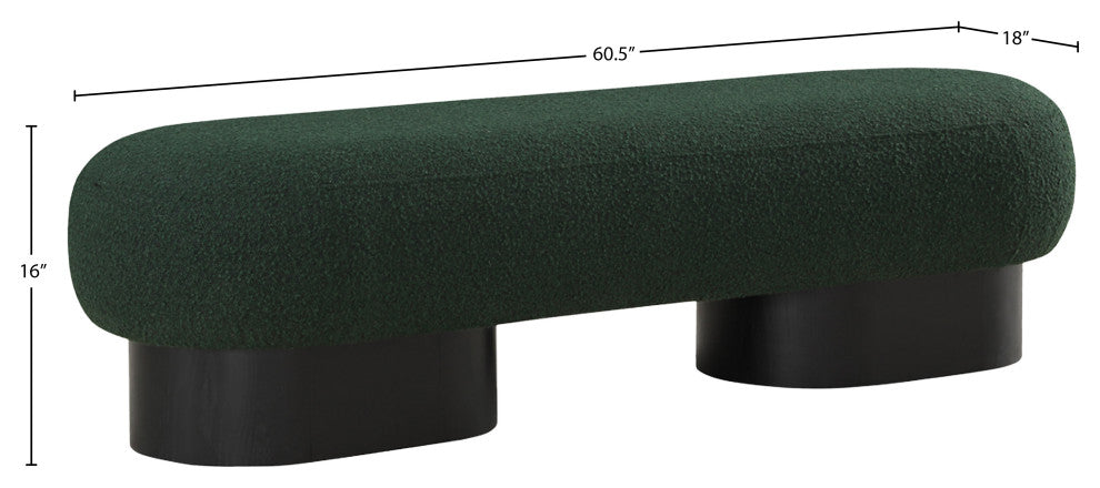 Robertson Boucle Fabric Upholstered Bench, Green, Black Finish