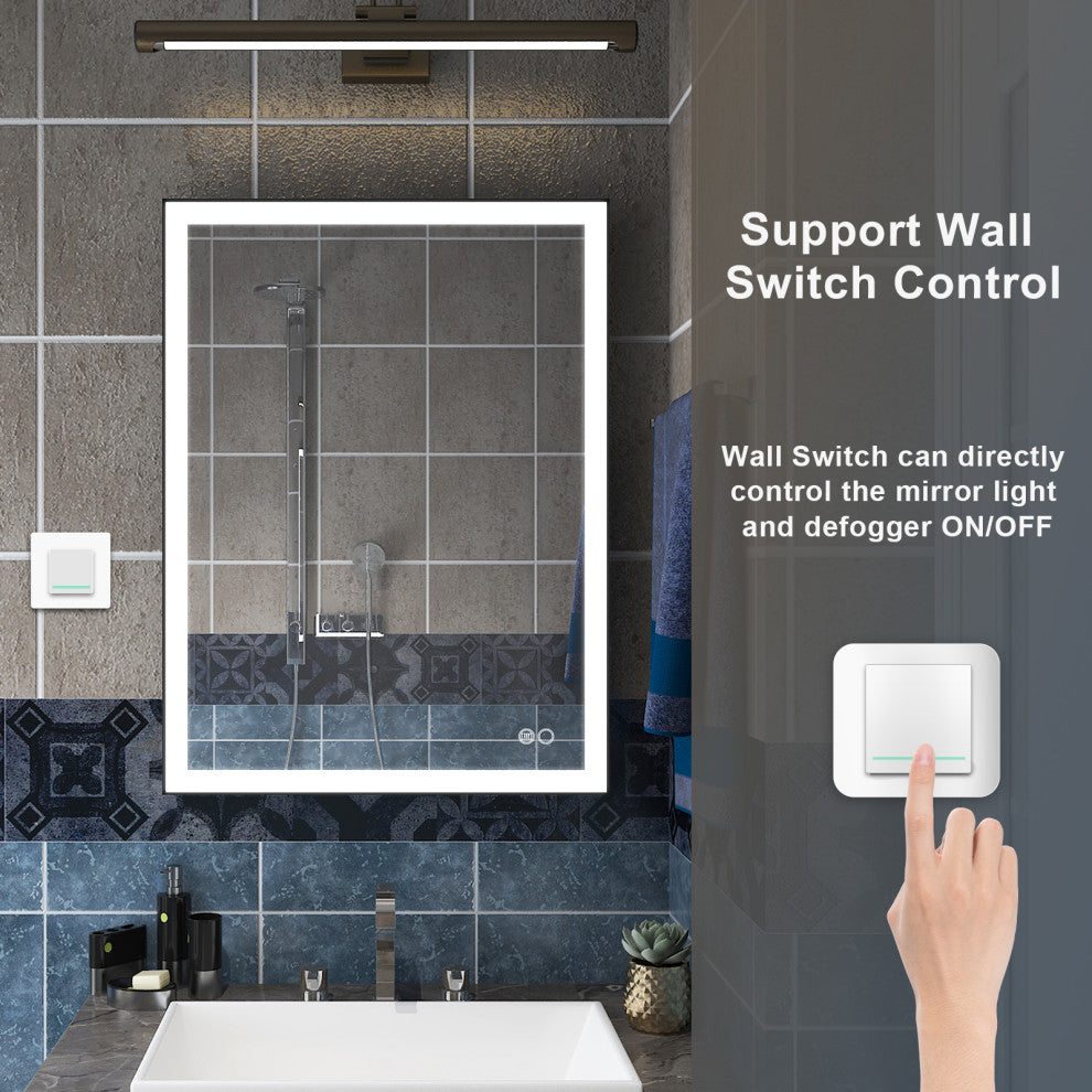 Framed LED Lighted Bathroom Vanity Mirror With Defogger, Matte Black, 24"x32"