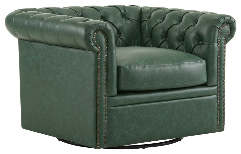 GDF Studio 360Â° Upholstered Tufted Swivel Club Chair, Green, Faux Leather