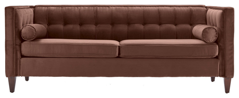 Pink Velvet Upholstered Sofa With Bolster Pillows