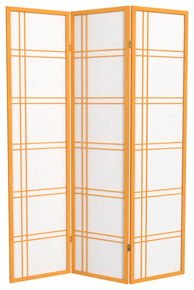 6' Tall Double Cross Shoji Screen, Honey, 3 Panels