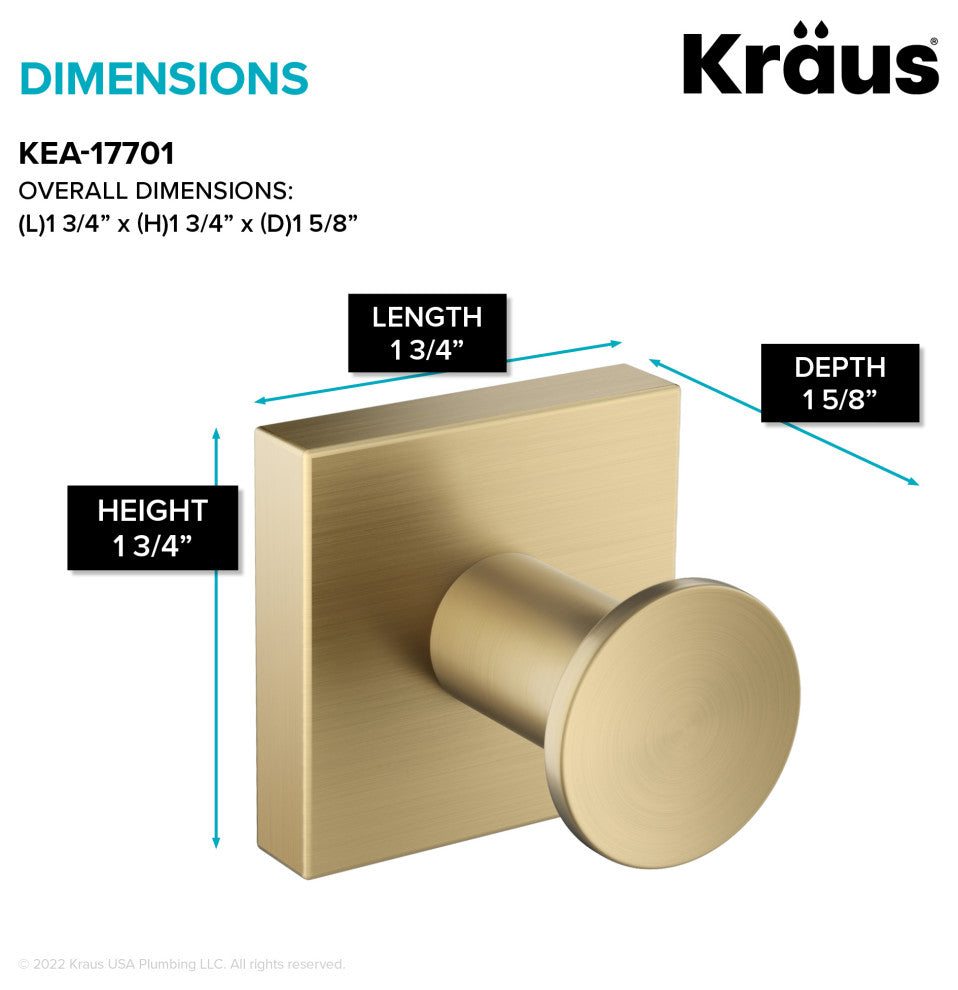 Ventus Bathroom Robe and Towel Hook, Brushed Gold