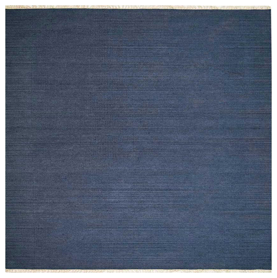 HAND WOVEN FLAT WEAVE KILIM WOOL ECO-FRIENDLY AREA RUGS, Rectangle, Blue, Solid, Blue, [Square] 8'x8'
