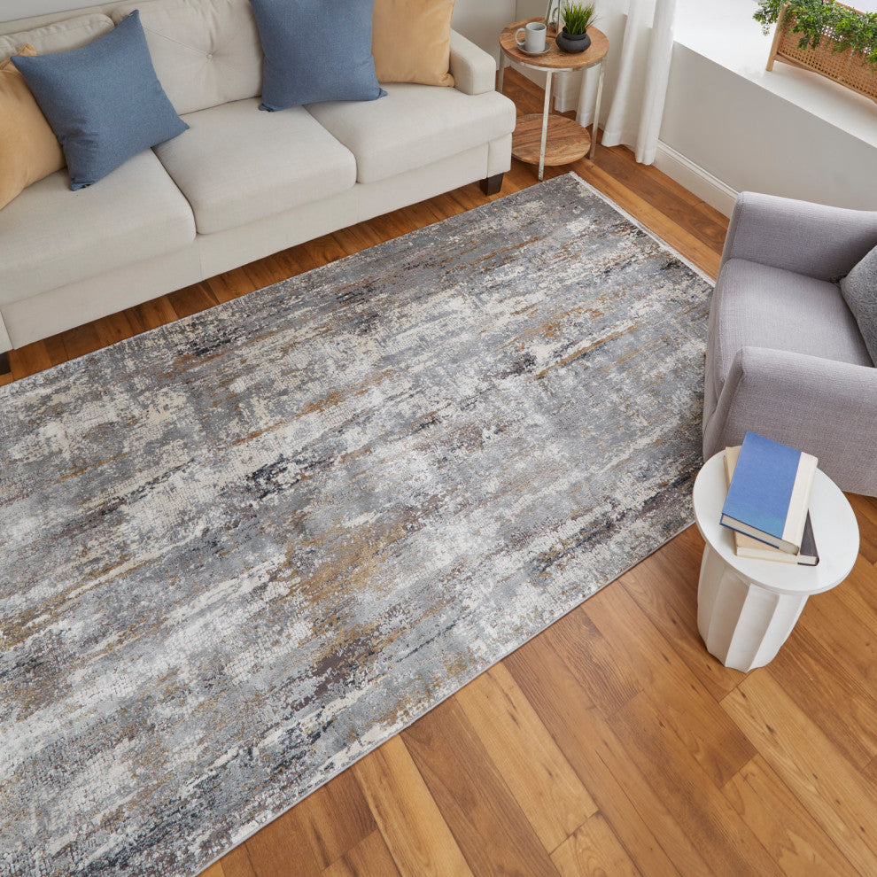 Weave & Wander Lindstra Gradient Watercolor Rug, Ivory/Gray, 6'6"x9'6"