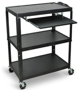 Luxor Extra Wide Steel Adjustable Height A/V Cart With Pullout Keyboard Shelf