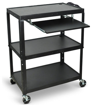 Luxor Extra Wide Steel Adjustable Height A/V Cart With Pullout Keyboard Shelf