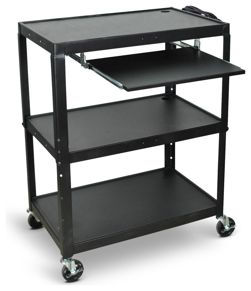 Luxor Extra Wide Steel Adjustable Height A/V Cart With Pullout Keyboard Shelf