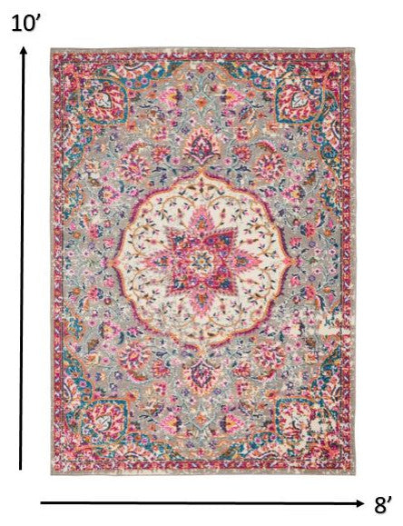 8'' X 10'' Pink And Gray Power Loom Area Rug