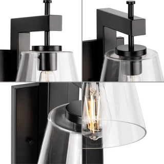 Saffert Collection 7-1/2" 1-Light Matte Black Clear Glass Bath Vanity Light