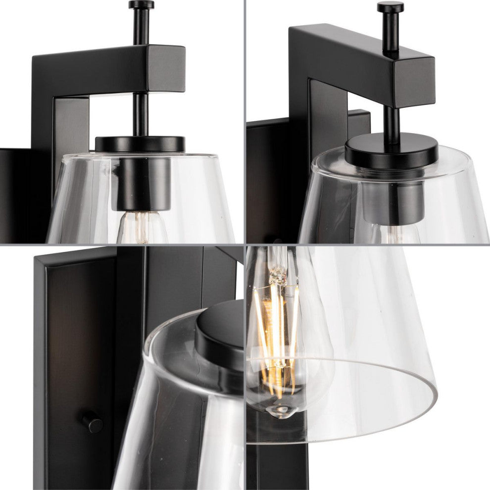 Saffert Collection 7-1/2" 1-Light Matte Black Clear Glass Bath Vanity Light