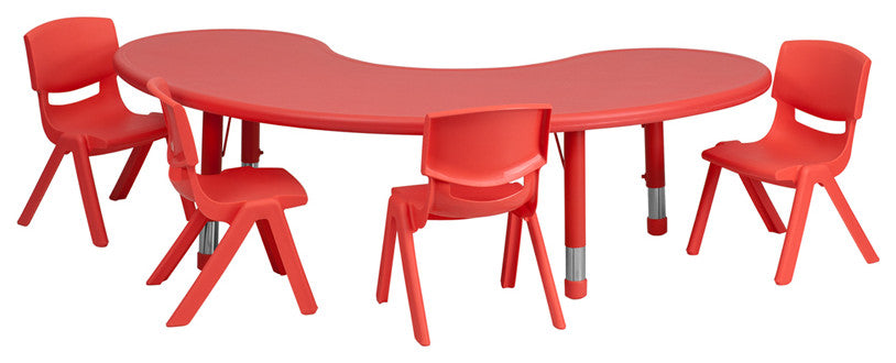 Half-Moon Red Plastic Height Adjustable Activity Table Set