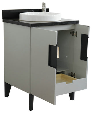 25" Single Sink Vanity, Light Gray Finish With Black Galaxy Granite
