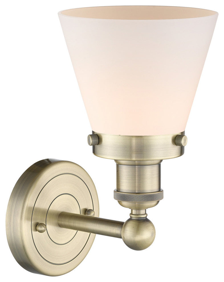 Small Cone 1-Light 7" Sconce, Antique Brass Finish, Matte White Shade