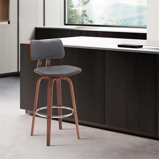 Armen Living Pico 30" Swivel Wood & Faux Leather Bar Stool in Walnut/Gray
