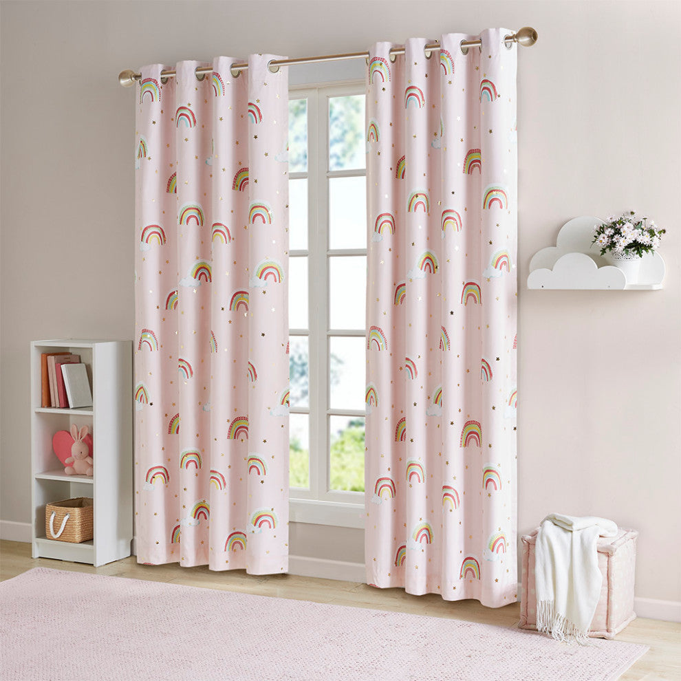 Mi Zone Kids Room Rainbow Curtains Total Blackout Window Panel,50" X 84", Pink