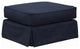 Box Cushion Slipcovered Ottoman, Stain Resistant Performance Fabric, Navy Blue