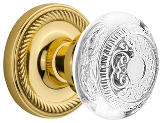 Rope Rosette Single Dummy Crystal Egg and Dart Knob, Unlacquered Brass, ROPCED