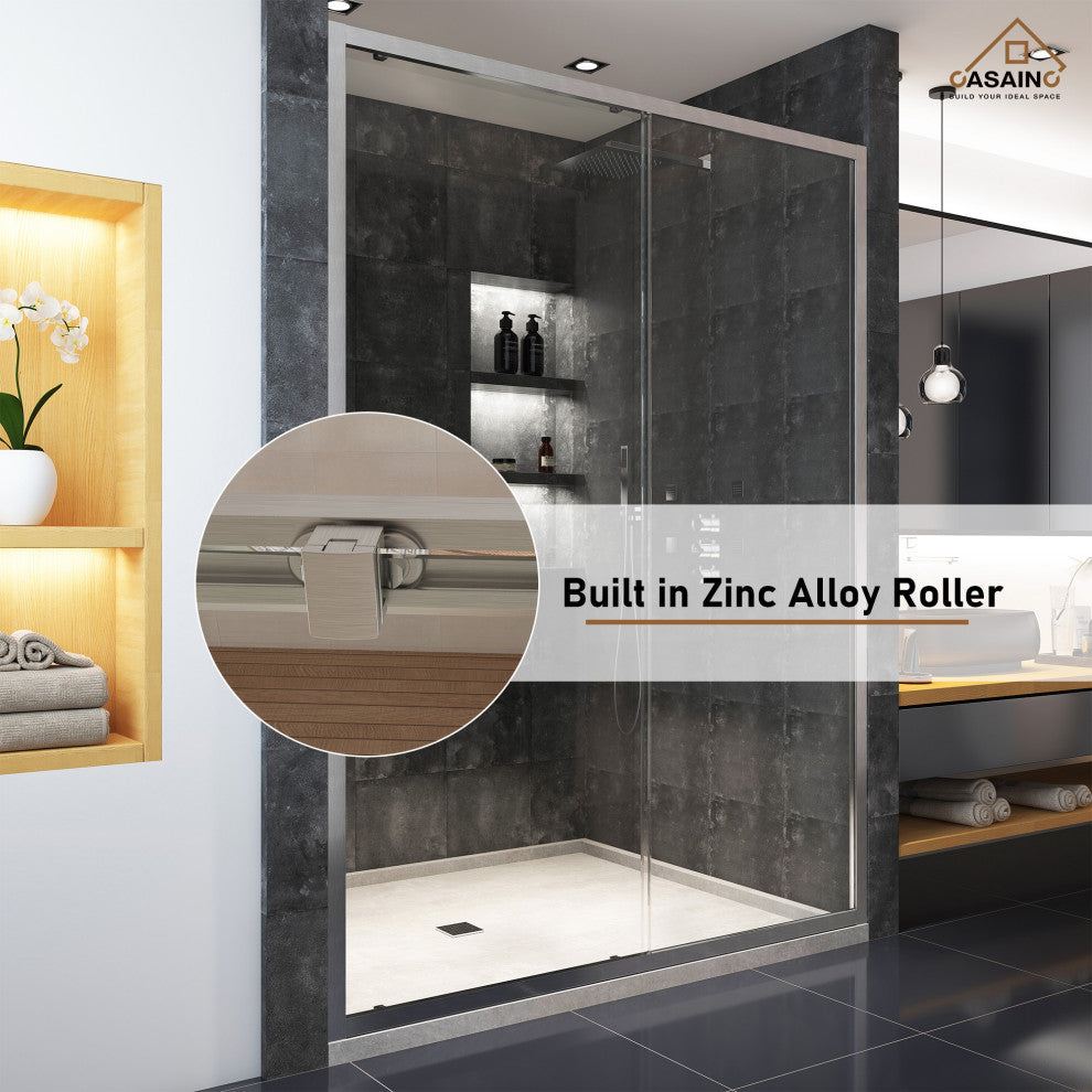 60-in x 72-in Framed Sliding Shower Door, Brushed Nickel