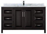 60" Single Vanity, Espresso, White Carrara Marble Top, Undermount Square Sink