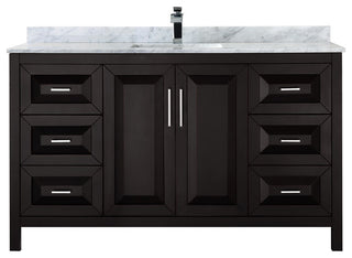 60" Single Vanity, Espresso, White Carrara Marble Top, Undermount Square Sink