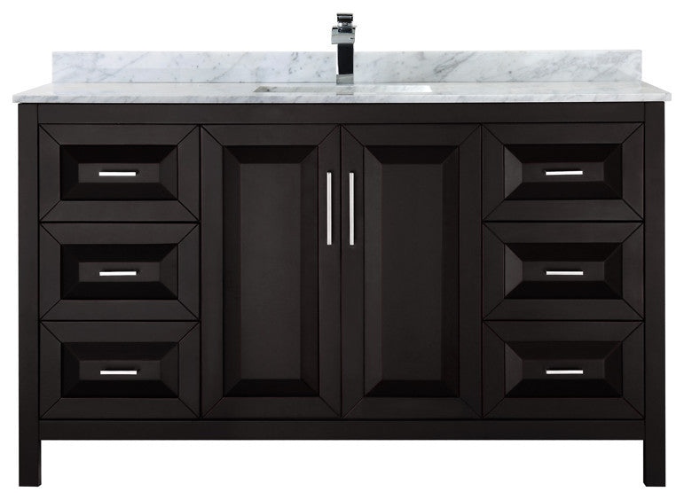 60" Single Vanity, Espresso, White Carrara Marble Top, Undermount Square Sink