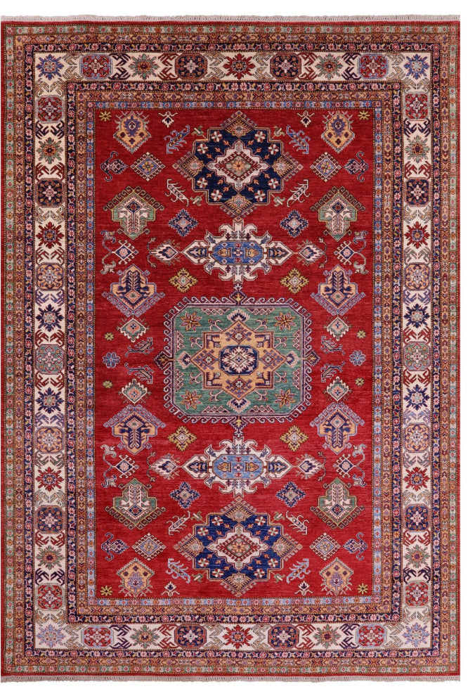 8' 10" X 12' 7" Super Kazak Geometric Handmade Wool Rug Q9523