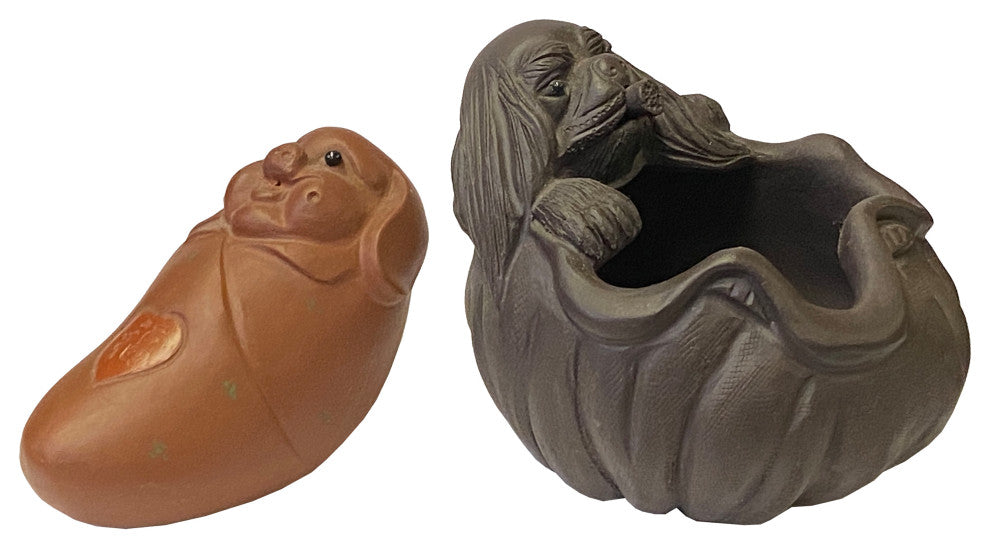 Two Oriental Small Ceramic Animal Figures Display Art Puppy and Piggy Hws2380