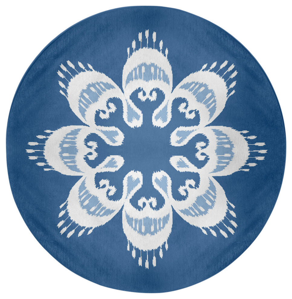 Ikat Mandala Chenille Rug, Blue, 5' Round