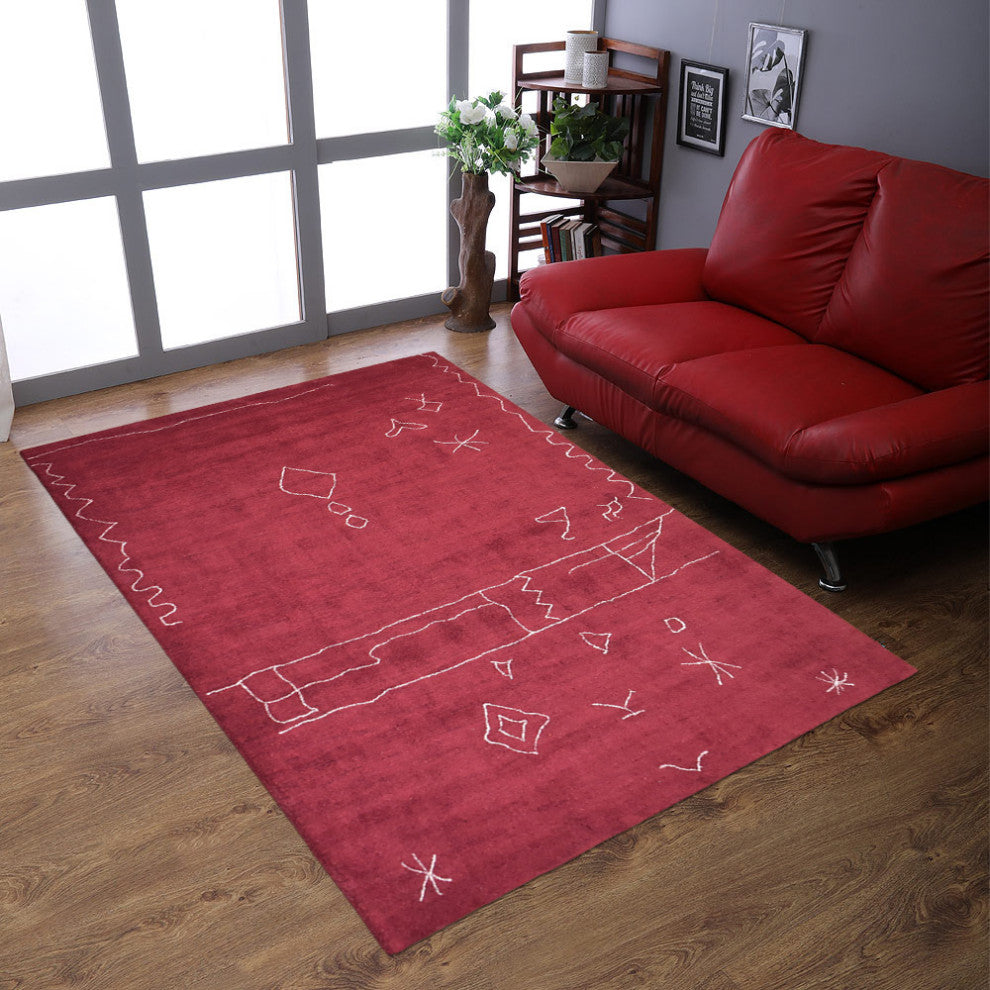 HAND KNOTTED LOOM SILK ECO-FRIENDLY RUGS-9'x12',Rectangle,Red White,Contemporary
