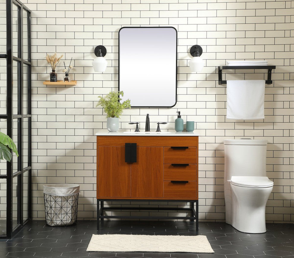 Home Living 22" Modern Teak-Light Bathroom Vanity