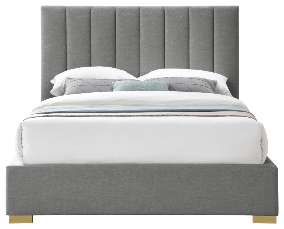 Pierce Linen Textured Fabric Upholstered Bed, Gray, Queen