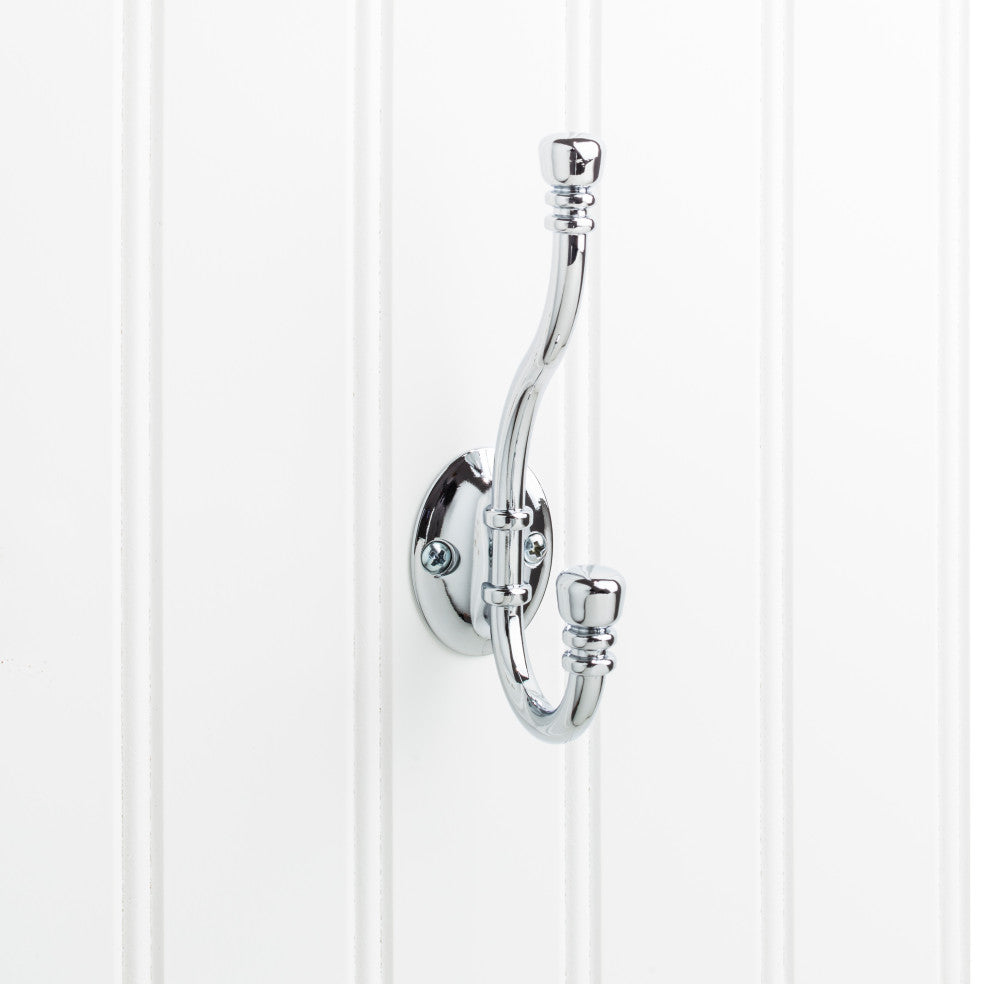 5-3/16" Double zinc wall mount hook. Finish: PC.