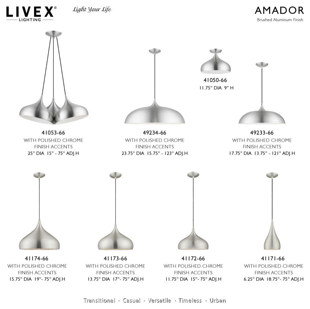 Amador 3 Light Brushed Aluminum With Polished Chrome Accents Large Pendant